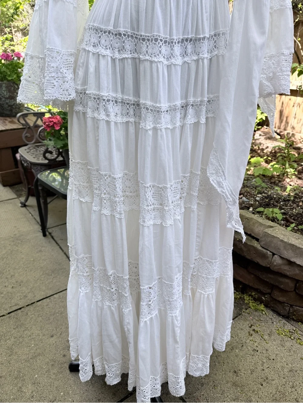 VINTAGE 70s Lily Simon Montreal Lace Prairie Maxi Dress + Matching Scarf - Picture 3 of 14